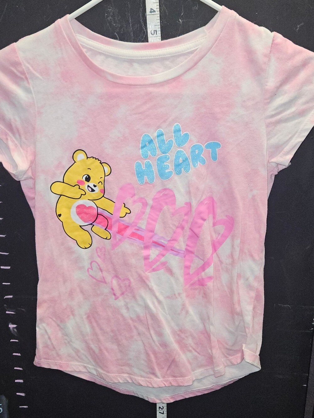 All Heart Pink Tie-Dye Kids Graphic Tee Care Bears Large Girls Size